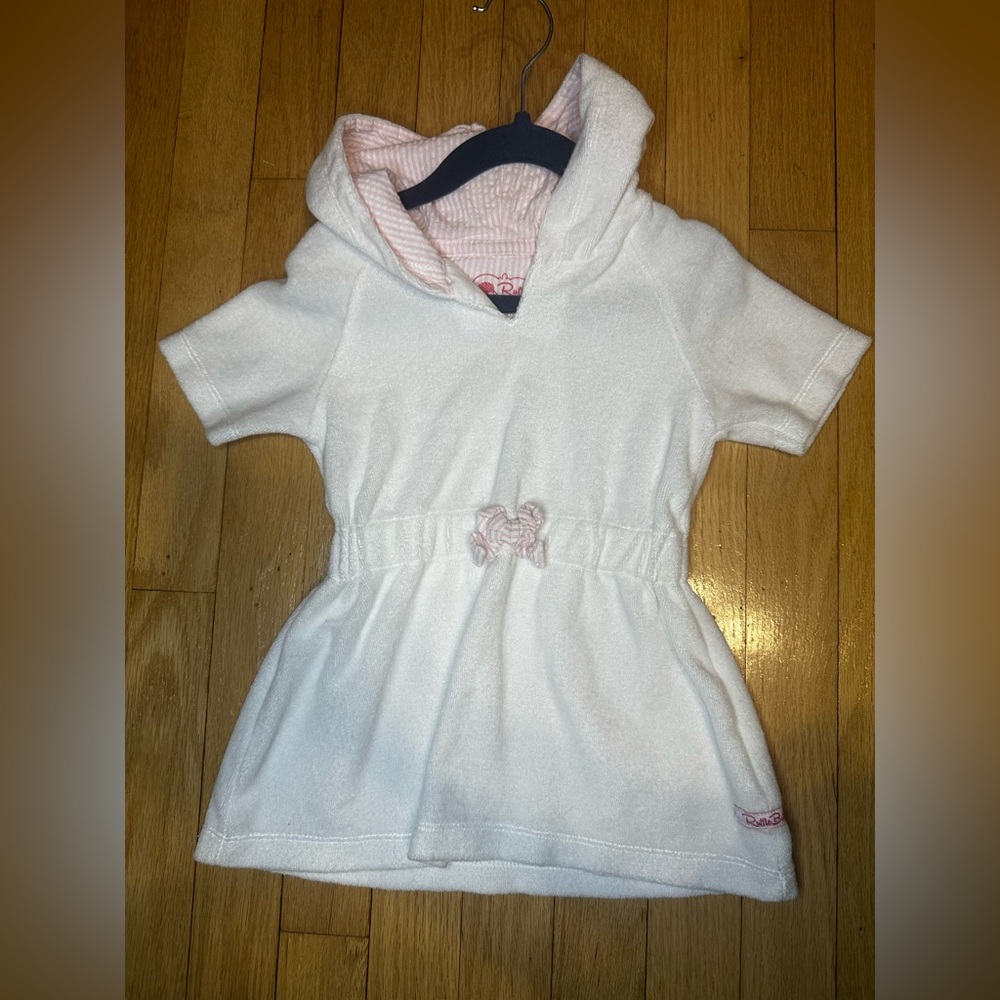 Ruffle Butts White Terry Hooded Cover Up with Pink Stripe Lining